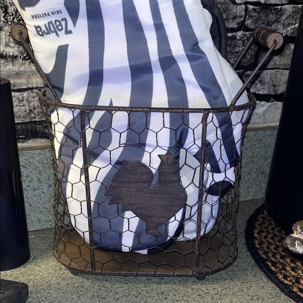 Rustic Wire Basket with Rooster Design